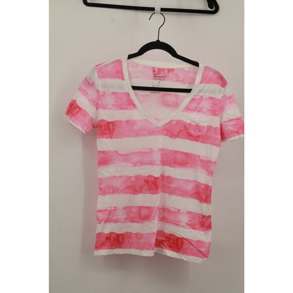 Gap Women's The Mercer V-Neck Pocket T-Shirt Striped Print Size S Pink/White - Picture 1 of 5